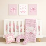 Pink And White Bows Cot Bedding Set Checkered Gingham Set