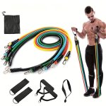 Complete 11PCS Tpe Resistance Band Set With Door Anchor Handles & Carry Bag - Ideal For Home Gym Fitness Yoga & Pilates - Colorf