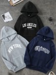 3PCS Boy's Casual Trendy Hooded Sweatshirt For Fall - Los Angeles + New York + Chicago Print Long Sleeve Top As Gift