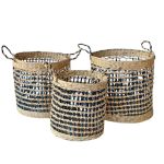 Navy Stitching Woven Basket Set Of 3
