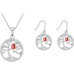 Tree Of Life With Crystals From Swarovski Necklace And Earring Set - Red