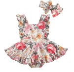 Ruffle Floral Romper Dress And Headband