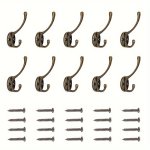 10 Pack Heavy Duty Dual Coat Hooks Wall Mounted With 20 Screws Retro Double Hooks Utility Silvery Hooks For Coat Scarf Bag Towel