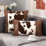 1PC Cow Print Faux Leather Accent Throw Pillow Cover With Zipper - Durable Perfect For Home Office Sofa & Bed Decor Pillow Not Included