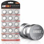 Amvolt- Pack Of 15 LR44 Batteries AG13 SR44 357 303 Premium Alkaline Non Rechargeable Button Battery 1.5 Volt Small Batteries Fo