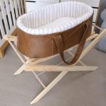 Newborn Carry Cot Leather Outside White With Beige Stripe Inside