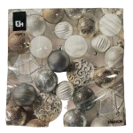 602500360 Napkin 33X33CM - White & Silver Baubles