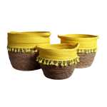 Daisy Baskets Set Of 3 Natural With Yellow Tassels