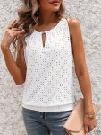 Embroidered Keyhole Neckline Tank Top Casual Sleeveless Tank Top For Summer Women's Clothing