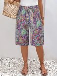 Plus Size Paisley Print Shorts Casual Elastic Waist Shorts For Spring & Summer Women's Plus Size Clothing