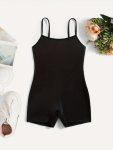 Girls Stretchy & Fit Solid Colored Cami Romper For Exercise & Yoga