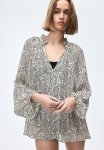 Frill-trimmed Cr Pe Blouse - Cream & Paisley-patterned