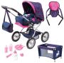 Combi Grande Doll's Pram Mega Set Blue/pink Unicorn Hearts