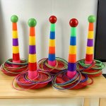 Random Color Colorful Plastic Sport Ring Toss Game Set Party Outdoor Puzzle Hoop Kindergarten Competition Game Stall Halloween C