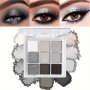 9-COLOR Smoked Eyeshadow Palette Black And White Gray Matte Pearly Finish Cold Color Eyeshadow Palette Glitter Stage Performance Makeup Halloween Christmas Daily Cosmetics Party