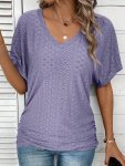 Solid V Neck T-Shirt Casual Short Sleeve Top For Spring & Summer Women's Clothing