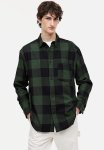 Relaxed Fit Flannel Shirt - Dark Green checked