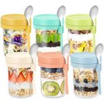 Drkio 6 Pack Overnight Oats Containers With Lids And Spoons 16 Oz Glass Mason Jars For Overnight Oats Leak Proof Oatmeal Contain