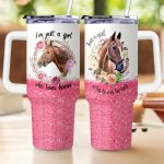1PC Just A Girl Who Loves Horses 40OZ Insulated Tumbler With Handle And Straw Stainless Steel Double Vacuum Coffee Travel Mug Fo