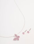 Silver Diamante Butterfly Stud Earrings & Necklace Set