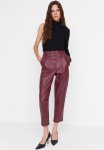 Limited Edition Carrot Woven Front Button Faux Leather Trousers - Plum