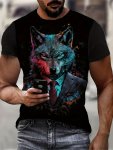 Men's Casual Short Sleeve T-Shirt With Fox Pattern 3D Print Polyester Fabric Regular Fit Machine Washable