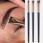 3PCS Ultra-thin Eyebrow Brush Set - Angled Precision Eyeliner Makeup Brushes Synthetic Bristles Slanted Eye Brow Tinting Kit