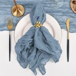 6PCS Square Napkins Wrinkle-resistant Misty Blue Gauze Napkins Polyester Table Linens For Dinner Wedding Party Thanksgiving Home