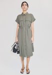 Tie-belt Shirt Dress - Khaki Green