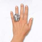 Giant Textured Oval Elasticated Ring - Silver Free