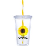 Malibu Double-wall Plastic Tumbler & Straw 470ML Yellow