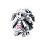 C38-C9520 - 925 Sterling Silver Girl Daughter European Charm Bead - Pink Cz Stone