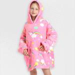 Kids Pink Sky Unicorn Oversized Plush Blanket Hoodie