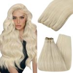 Youngsee Weft Hair Extensions 24 Inch Platinum Blonde Human Hair Weft Extensions Soft And Silky Straight Sew In Extensions Real