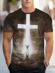 Novelty Cross Pattern Print Men's Crew Neck Short Sleeve T-Shirt Casual Summer T-Shirt For Daily Wear And Vacation Resorts