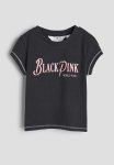 Ribbed T-Shirt - Dark Grey Black Pink
