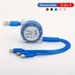 3 In 1 Retractable USB Charging Cable For Iphone For Samsung For Android Type-c / Micro USB Compatible With Xiaomi Redmi Oneplus
