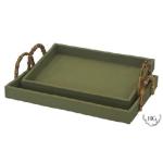 Green Shagreen Tray With Bamboo Handles