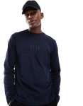 Mens Embosed Toanl Shiled Logo Long Sleeve T-Shirt In Navy - Navy 3XL