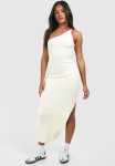 Premium Contrast Rib One Shoulder Midaxi Dress - Cream