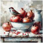 Tear Resistant Deco Print Sparrow And Pomegranate