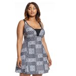 Donnay Plus Size Geometric Tile Print Swim Dress - Black & White
