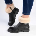 Pat Leather Fur Collar Ankle Boot - Black - 9