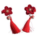Beatifufu Kids Chinese Style Flower Tassel Hair Clips 4.7 Inch Bell Duckbill Clip For Girls Daily Wear And Traditional Outfits