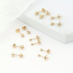 Golden Metal Ball Design Stud Earrings Simple Punk Style Stainless Steel Jewelry Daily Wear Ear Ornaments