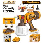 Ingco 20V Cordless Spray Gun 800 Ml min 2.0AH Kit CSGLI20042