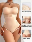 Strapless Shapewear Bodysuit With Built-in Bra Non-slip Silicone Band Thong Design Seamless Back-smoothing Compression Garment F