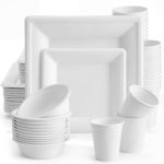 Havawish 100 Pack Compostable Paper Plates And Bowls Set Heavy Duty Sugarcane Disposable Plates Biodegradable Cups And Paper Bow