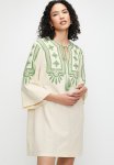 Edit Embroidery Tunic With Tassel Trim - Ecru green