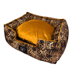 Royal Slumber Bed - Leopard Print Canvas With Turmeric Yellow Velvet Reversible Small 60CM X 70CM